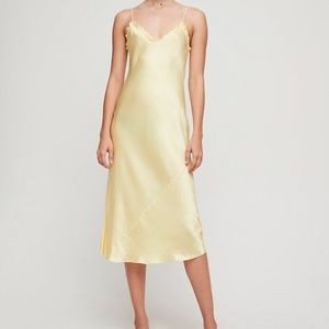 Aritzia yellow satin slip dress